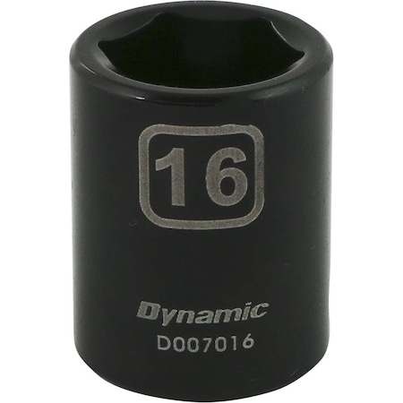 Dynamic 3/8" Drive Standard Socket, Black Phosphate, Tools 3/8" Drive 6 Point Metric, 16mm Standard Length D007016